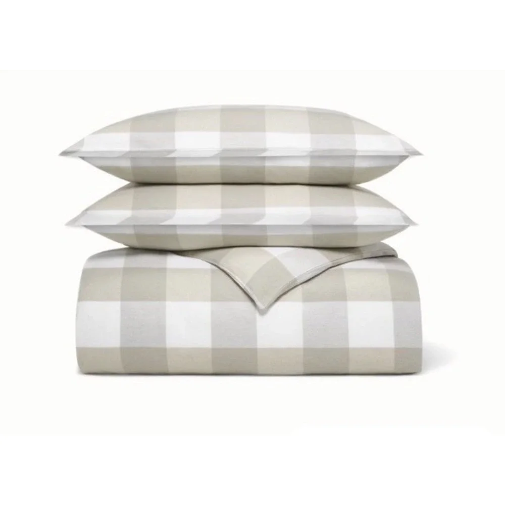 Boll & Branch Flannel Buffalo Check Plaid Duvet Set F/Q Dune/Pewter Organic NIB